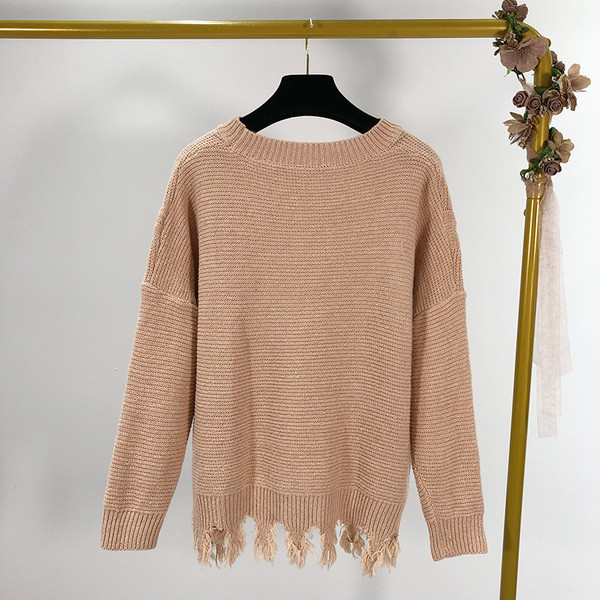 Γυναικείο  πουλόβερ με κρόσσια σε μπεζ χρώμα