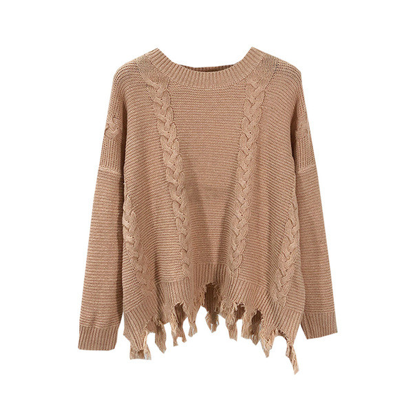 Γυναικείο  πουλόβερ με κρόσσια σε μπεζ χρώμα