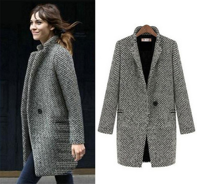 НОВ модел тънко дамско дълго палто с копче и джоб в сив цвят 