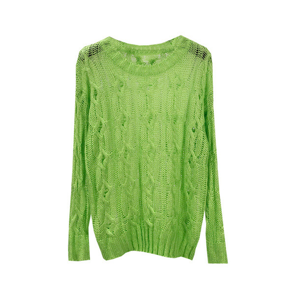 Λεπτό γυναικείο πουλόβερμε  ντεκολτέ και μακριά μανίκια σε πράσινο και πορτοκαλί χρώμα