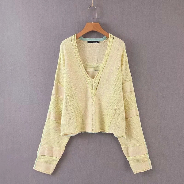 Μοντέρνο γυναικείο φούτερ με φαρδιά μανίκια σε κίτρινο χρώμα