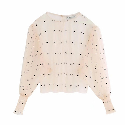 Γυναικεία μοντέρνα  μπλούζα πουά και λαιμό O