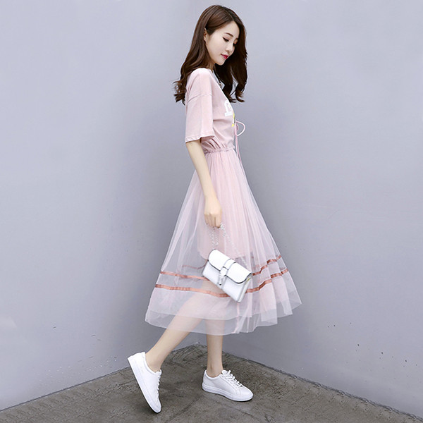 Rochie casual de dama lunga cu maneci scurte in culoarea roz