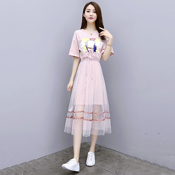 Rochie casual de dama lunga cu maneci scurte in culoarea roz