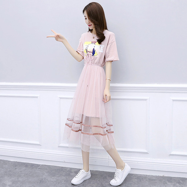 Rochie casual de dama lunga cu maneci scurte in culoarea roz