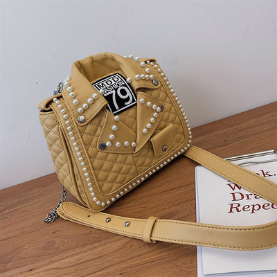 Μοντέρνα γυναικεία έκο δερμάτινη τσάντα με μαργαριτάρι διακόσμηση