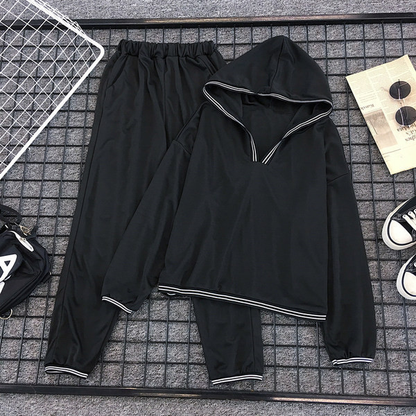 Set de damă sport-casual din două părți în negru