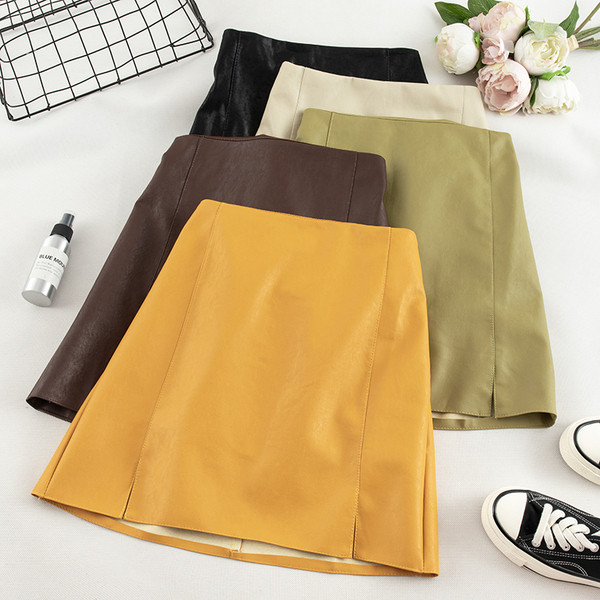 Fusta de dama moderna din imitatie de piele - in cinci culori