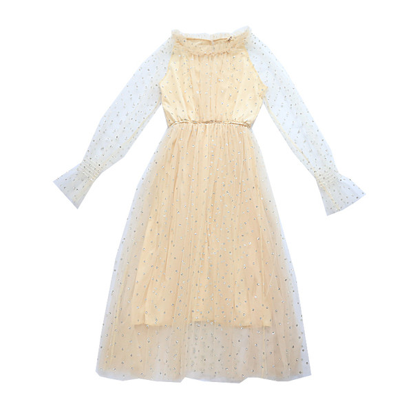 Κυρίες κομψό μακρύ φόρεμα με μακρύ μανίκι