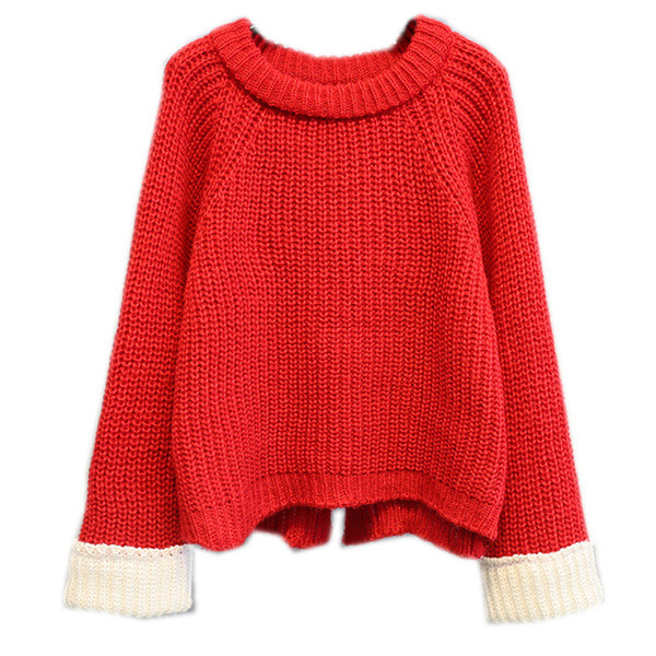 Μοντέρνο γυναικείο πουλόβερ σε μαύρο και κόκκινο χρώμα