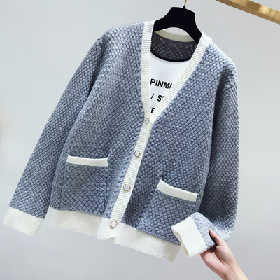 Καθημερινή γυναικεία ζακέτα  με V-λαιμό σε μπλε, μαύρο χρώμα