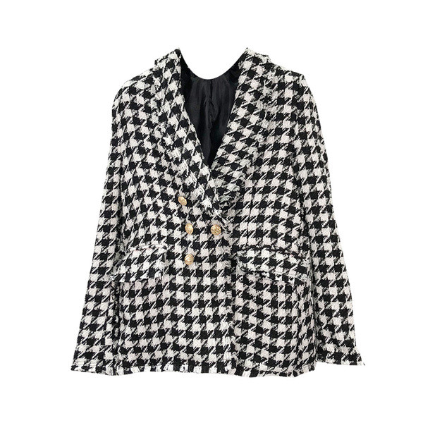 Geaca dama in carouri alb-negru cu nasturi