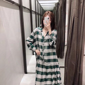 Rochie de dama moderna in carouri cu maneci lungi - culoare verde