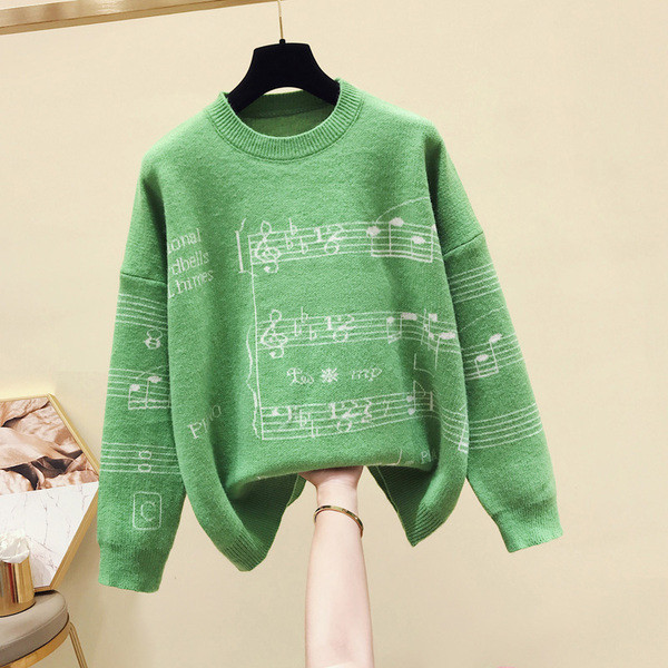 Pulover de iarna dama - model larg in verde, galben si portocaliu