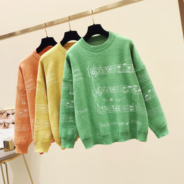 Pulover de iarna dama - model larg in verde, galben si portocaliu