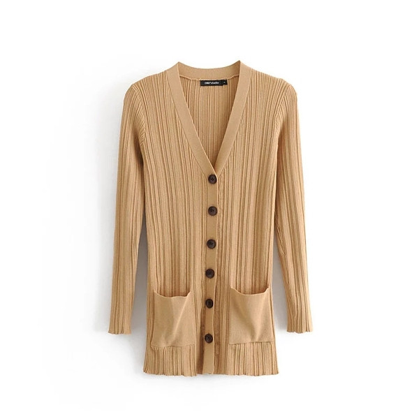 Γυναικεία ζακέτα με κουμπιά σε καφέ και μαύρο χρώμα