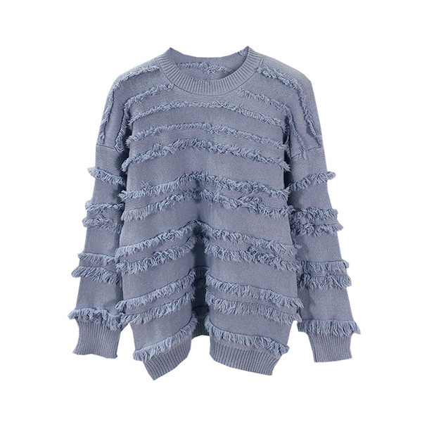 Καθημερινή πουλόβερ με ωοειδές ντεκολτέ και κρόσσια σε τρία χρώματα