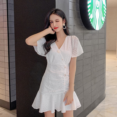 Γυναικείο φόρεμα σε κίτρινο και λευκό χρώμα με κοντό μανίκι casual