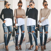 Μοντέρνο γυναικείο πουλόβερ σε μαύρο και μπεζ χρώμα