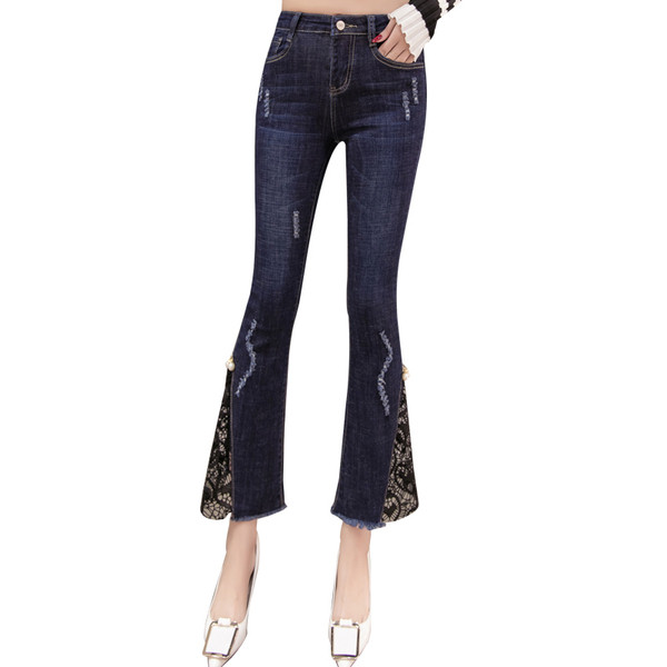 Blugi de dama moderni in culoare inchisa cu dantela