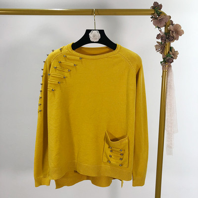 Γυναικείο  μοντέρνο πουλόβερ με χάντρες και τσέπη σε τρία χρώματα