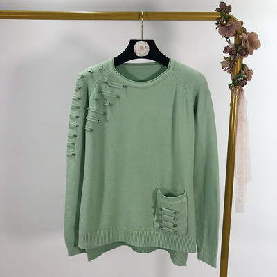 Γυναικείο  μοντέρνο πουλόβερ με χάντρες και τσέπη σε τρία χρώματα