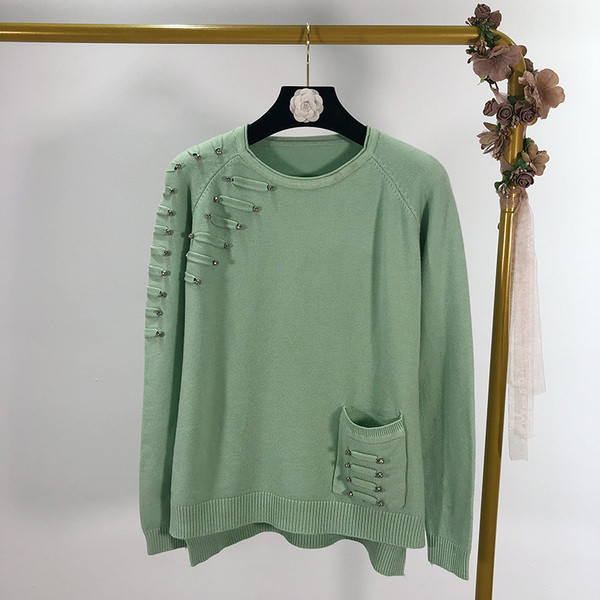 Γυναικείο  μοντέρνο πουλόβερ με χάντρες και τσέπη σε τρία χρώματα