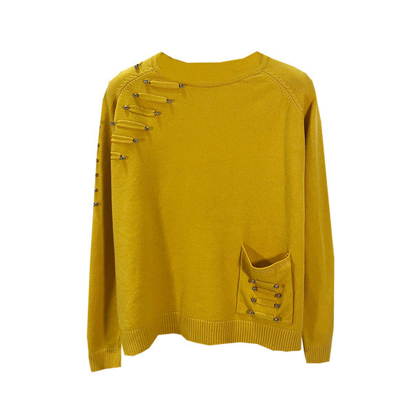 Γυναικείο  μοντέρνο πουλόβερ με χάντρες και τσέπη σε τρία χρώματα