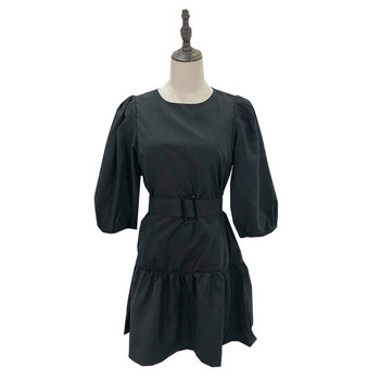 Καθημερινό γυναικείο  φόρεμα με μανίκια 7/8 και ωοειδές λαιμόκοψη - μοτίβο αποκοπής