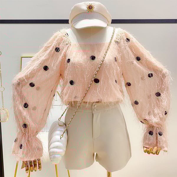 Új modell női blúz négyzet alakú nyakkivágással, rózsaszín, fehér és fekete színekben