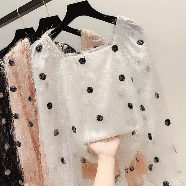 Új modell női blúz négyzet alakú nyakkivágással, rózsaszín, fehér és fekete színekben