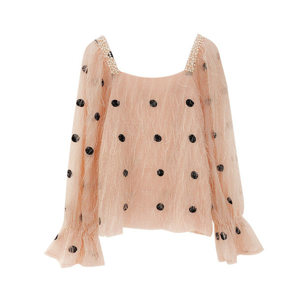 Új modell női blúz négyzet alakú nyakkivágással, rózsaszín, fehér és fekete színekben