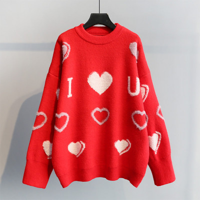 HIT Winter női pulóver szív hímzéssel piros, fekete és szürke színben