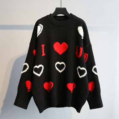 HIT Winter női pulóver szív hímzéssel piros, fekete és szürke színben