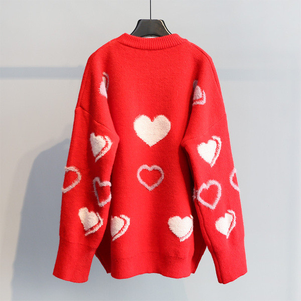 HIT Winter női pulóver szív hímzéssel piros, fekete és szürke színben