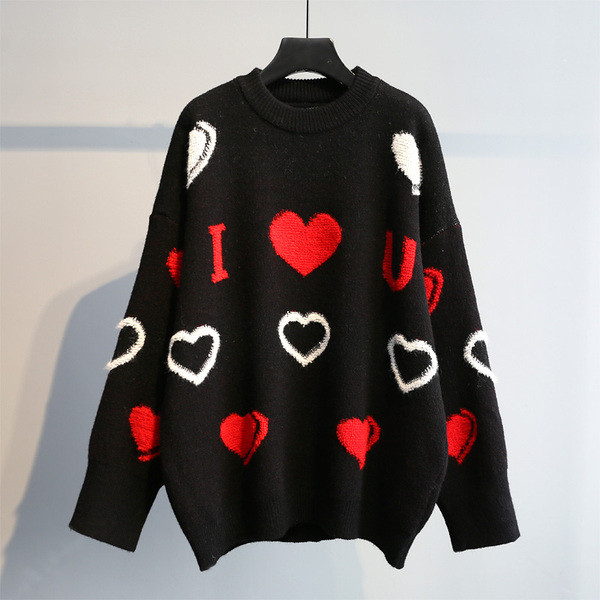 HIT Winter női pulóver szív hímzéssel piros, fekete és szürke színben
