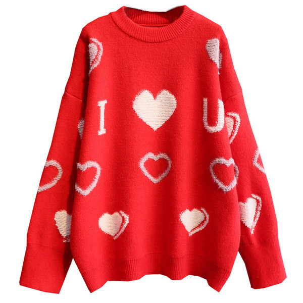 HIT Winter női pulóver szív hímzéssel piros, fekete és szürke színben