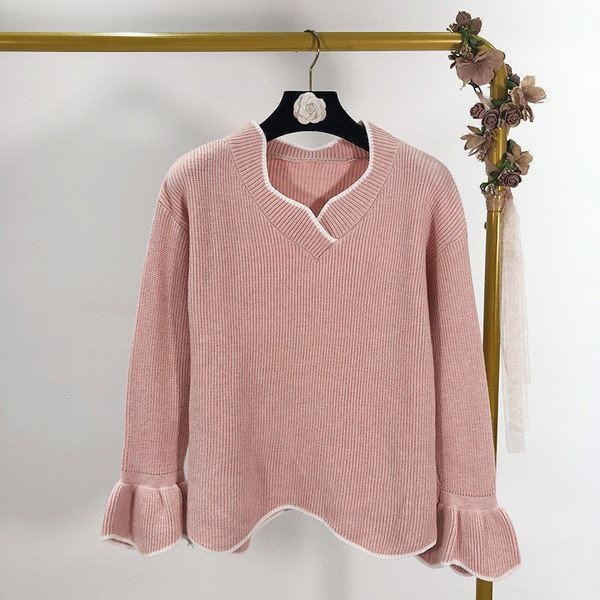 Καθημερινό γυναικείο  πουλόβερ με λαιμόκοψη και μακρύ μανίκι σε τέσσερα χρώματα