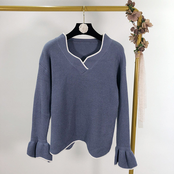 Καθημερινό γυναικείο  πουλόβερ με λαιμόκοψη και μακρύ μανίκι σε τέσσερα χρώματα