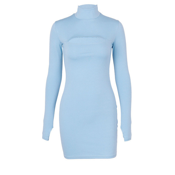 Γυναικείο φόρεμα μοντέλο SLim με μακριά μανίκια σε μπλε και μαύρο χρώμα