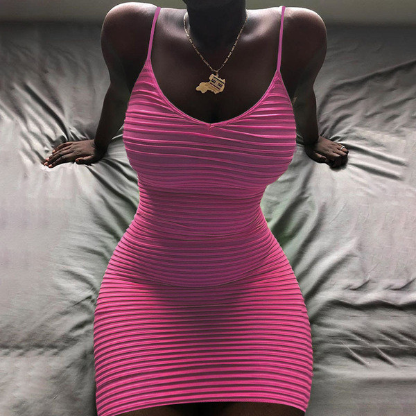 Γυναικείο φόρεμα με λεπτές λωρίδες σε διάφορα χρώματα