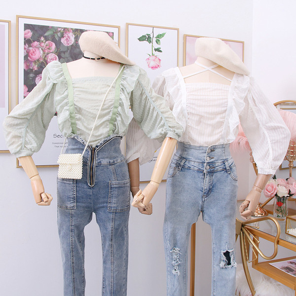 Új modell női blúz négyzet alakú nyakkivágással, három színben