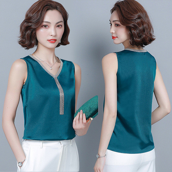 Νέο μοντέλο  γυναικεία αμάνικο V-neckσε πέντε χρώματα