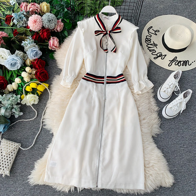 Μοντέρνο γυναικείο φόρεμα με 3/4 μανίκια σε δύο χρώματα