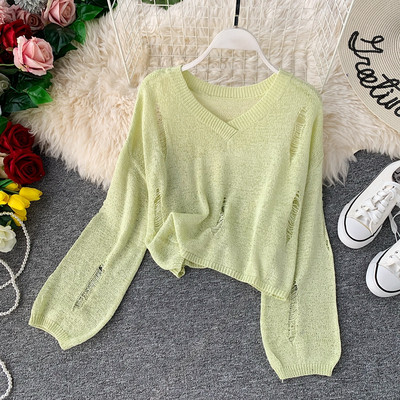 Μοντέρνο γυναικείο πουλόβερ  με V-λαιμό σε διάφορα χρώματα