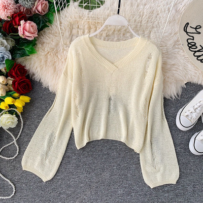 Μοντέρνο γυναικείο πουλόβερ  με V-λαιμό σε διάφορα χρώματα