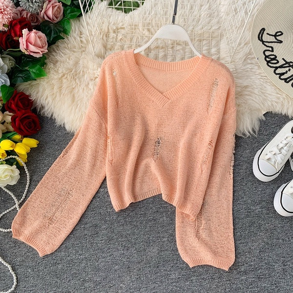 Μοντέρνο γυναικείο πουλόβερ  με V-λαιμό σε διάφορα χρώματα