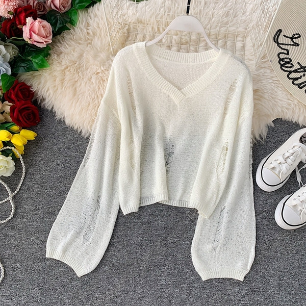 Μοντέρνο γυναικείο πουλόβερ  με V-λαιμό σε διάφορα χρώματα