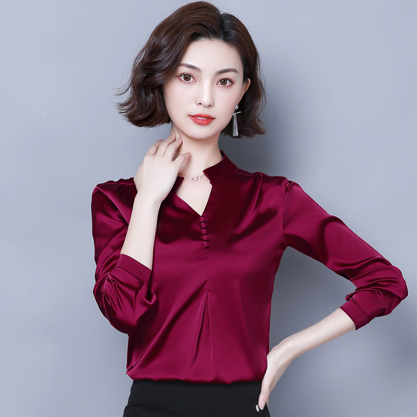 Cămașă elegantă de damă, în cinci culori, cu decolteu în V