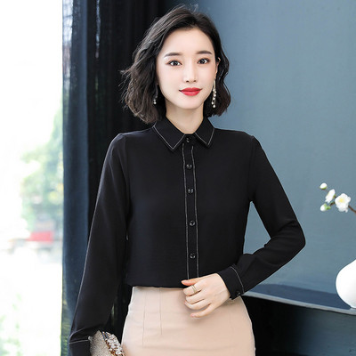 Κομψό γυναικείο πουκάμισο με μακριά μανίκια - σε μαύρο και άσπρο χρώμα